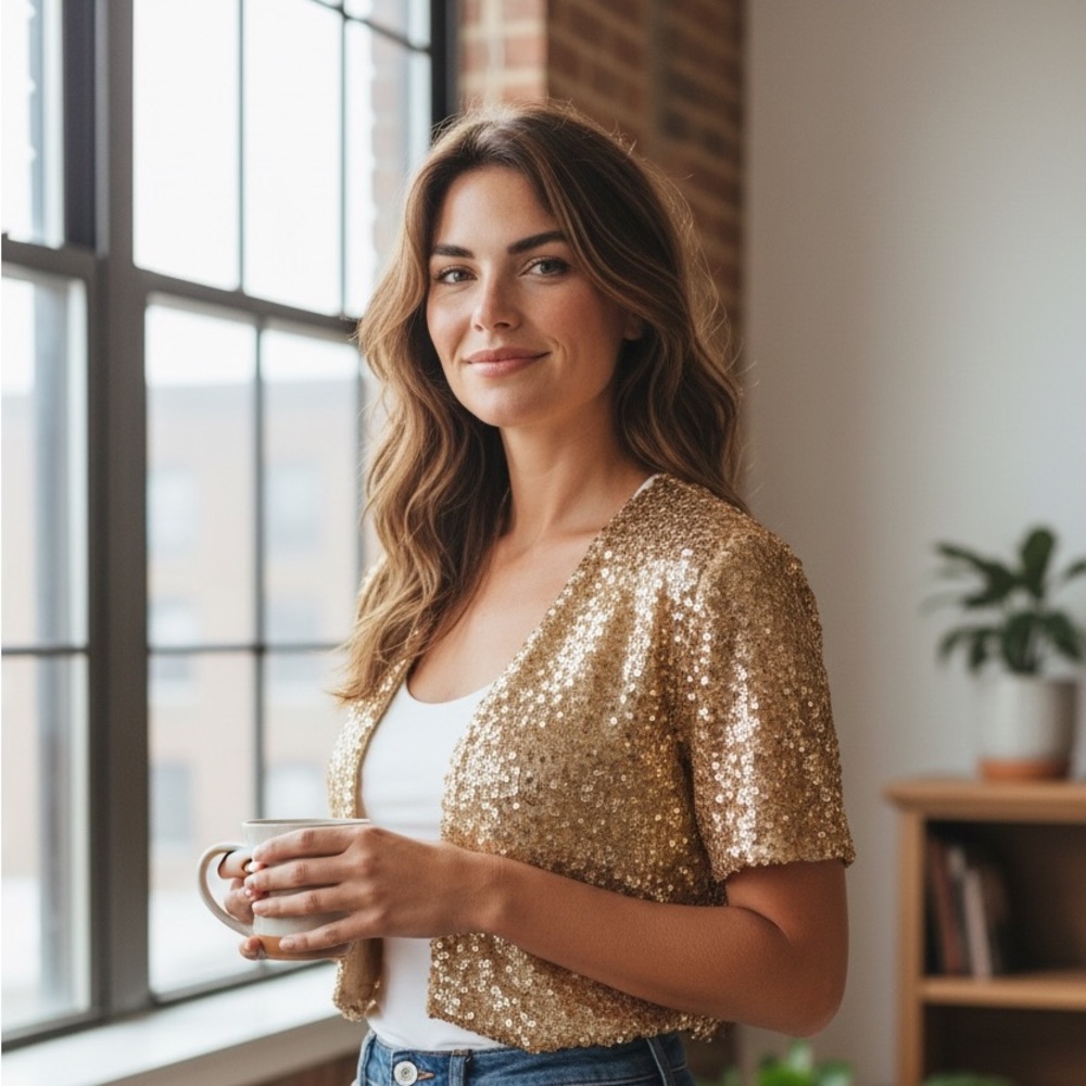 Gudi Gold Sequin Jacket Shawl